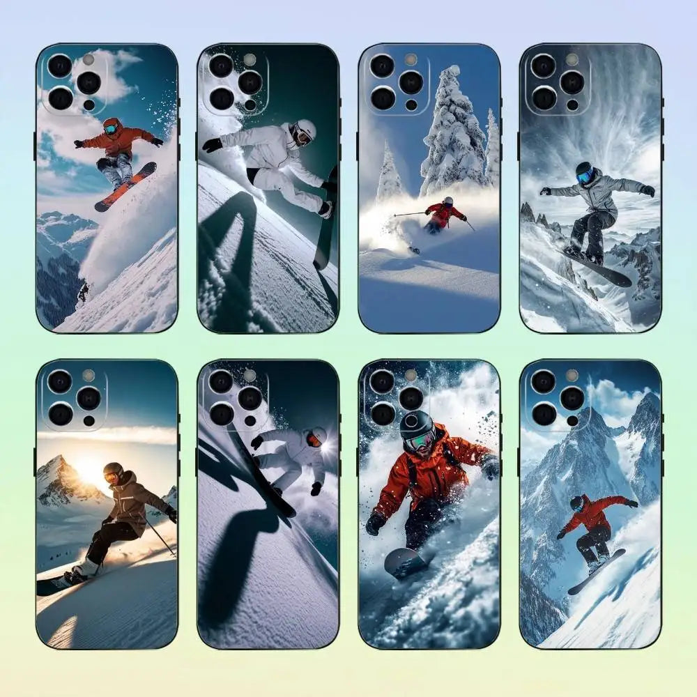 Skiing Snow Snowboard Ski Phone Case Silicone Soft For IPhone 17 16 15 14 13 12 11 Black Soft Silicone case