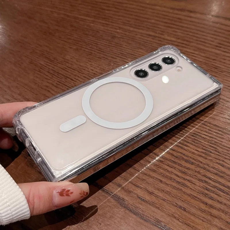 For Magesafe Magnetic Clear Wireless Charging Phone Case For Samsung Galaxy Z Fold 7 6 5 4 3 Z Flip 7 6 5 4 3 Shockproof Cover