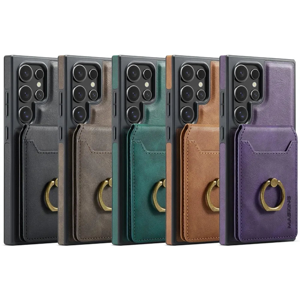 2-in-1 Detachable Magnetic Wallet with Card Holder Phone Case for Samsung Galaxy S25 Edge S24 Plus S23 Ultra  Ring Leather Cover