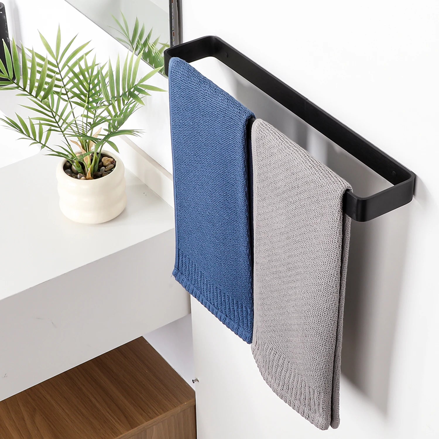 Bathroom Towel Rack Towel Holder 20/30/40CM Black Towel Bar No drill Wall Mount Stainless Steel Kitchen Cabinet Storage