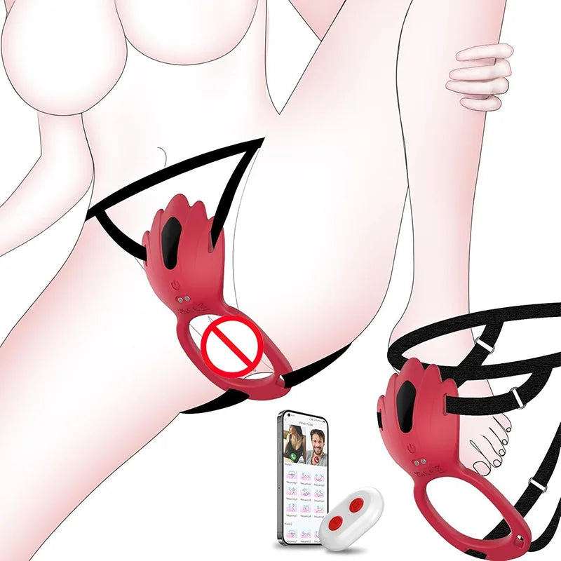 App Wearable Female Clitoral Stimulator Vibrator Male Cock Ring Testicular Massager Adult Couple Sex Toys