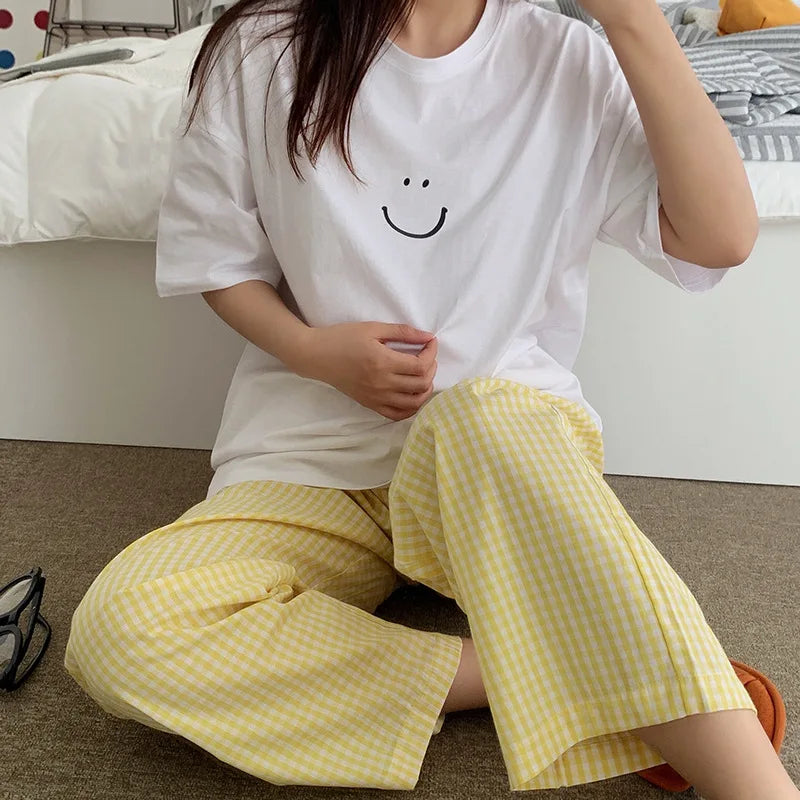 Women's 2-Piece Pajamas Homewear Spring And Autumn Pajamas Summer Pajamas Women's Short-Sleeved Trousers Casual Homewear Sets