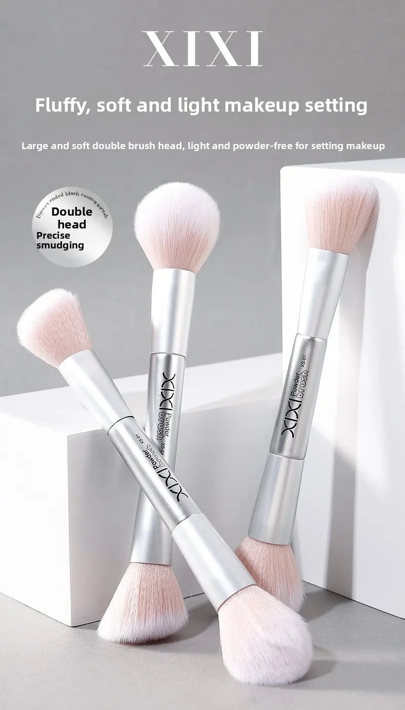 Dual Ended Face Brush - Powder/Blush/Highlighter/Contour Brush, Mini Makeup Brush Set, Portable Travel Cosmetic Tool