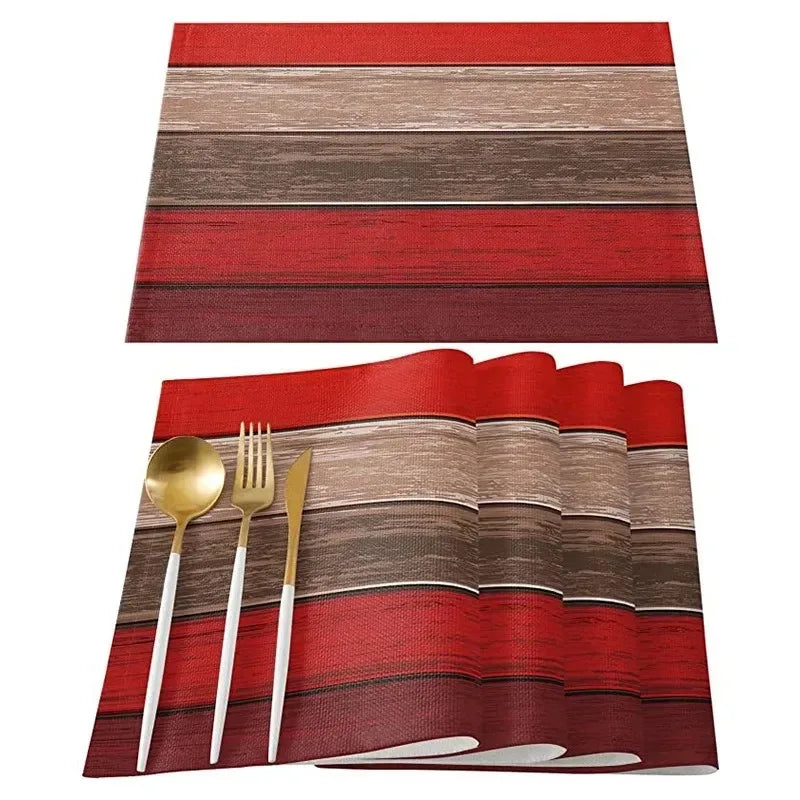 4/6/8pcs Vintage Wood Grain Printed Placemats Suitable for Table Decoration Floral Pattern Washable Home Décor and Holiday Gifts