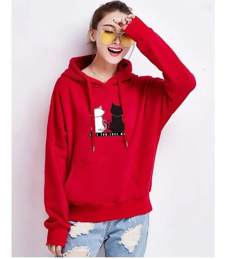 2023 Streetwear Hoodies Women Sweatshirt Autumn Spring Long Sleeve Harajuku Cat Print Sweatshirts Casual Pullover sudadera mujer