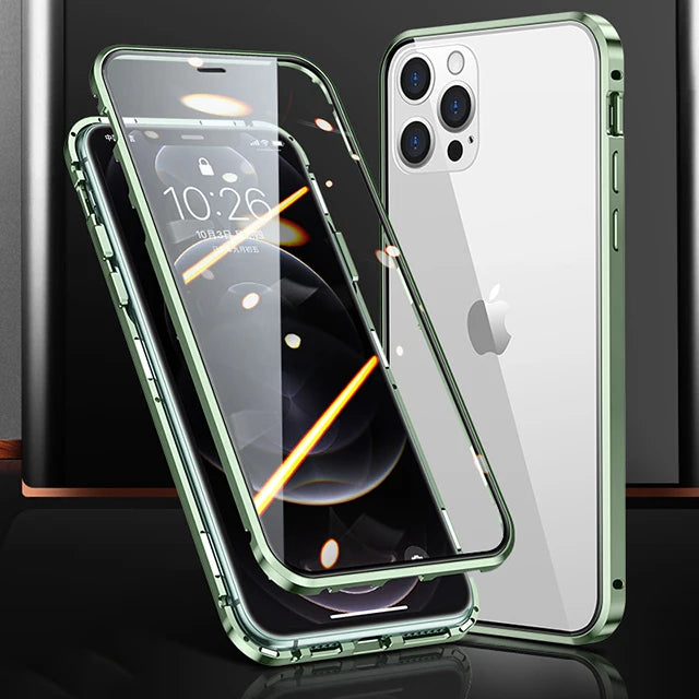 360°Full Protection Metal Magnetic Phone Case For IPhone 16 Pro Max 14 13 12 11 15 Pro Max X XS XR Plus Double-Sided Glass Cover