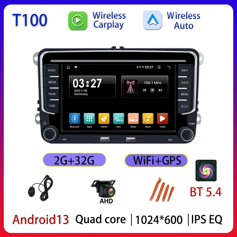 Android 13 7 inch Car Radio Multimedia Player For VW Golf 5 6/Polo 6R Carplay GPS BT WIFI Wireless CarPlay Android Auto