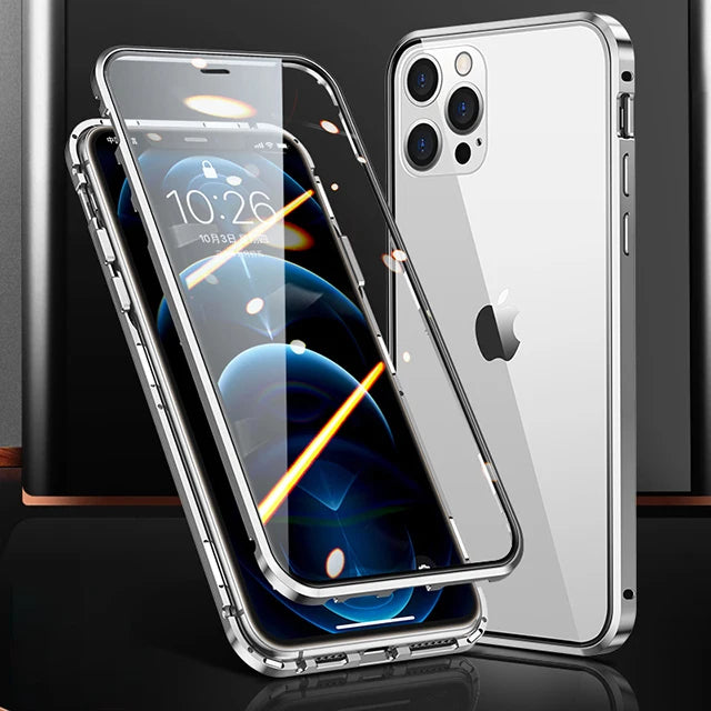 360°Full Protection Metal Magnetic Phone Case For IPhone 16 Pro Max 14 13 12 11 15 Pro Max X XS XR Plus Double-Sided Glass Cover