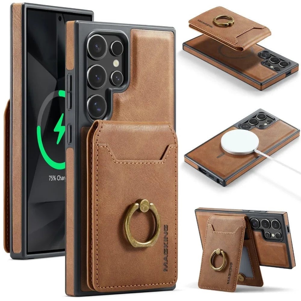 2-in-1 Detachable Magnetic Wallet with Card Holder Phone Case for Samsung Galaxy S25 Edge S24 Plus S23 Ultra  Ring Leather Cover
