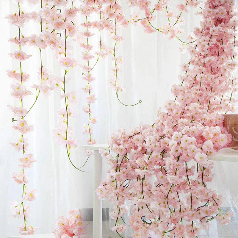 180CM Artificial Sakura Flowers Vine Wedding Garden Rose Arch Home Party Decoration Festival Bridal Fake Silk Scrapbook Plants