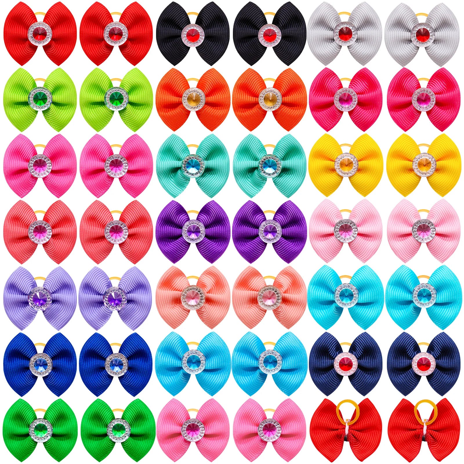 20pcs Dog Hair Bows Dog Bows with Diamond Colorful Grooming Rubber Band for Small Dog Pet Girls Grooming Hair Accessories