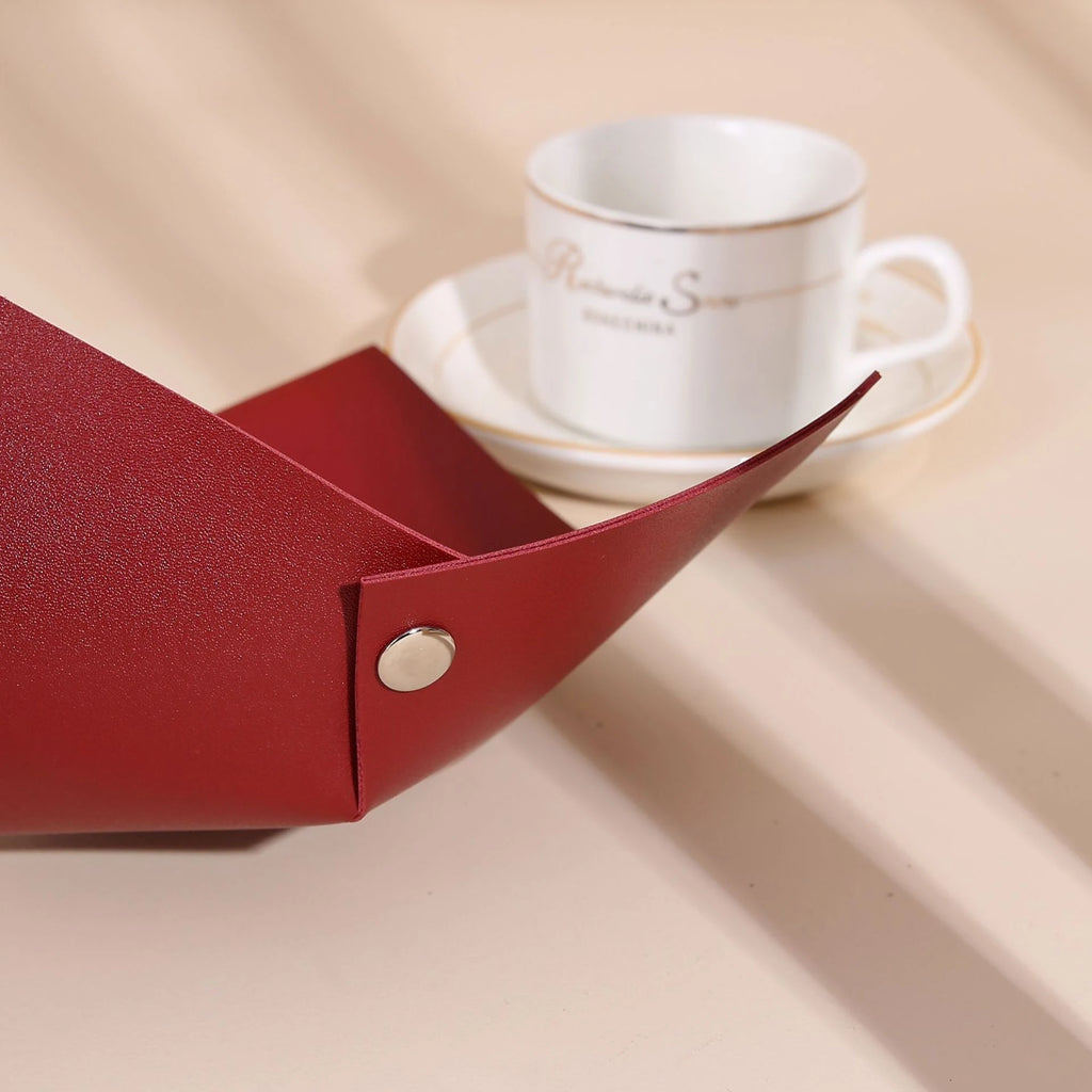 Leather Desktop Storage Box for Living Room Coffee Table Entrance Hall Home Folding Cosmetic Organizer Miscellaneous Items