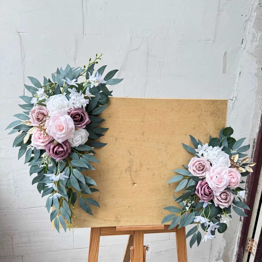 Artificial Wedding Arch Flowers Kit Boho Dusty Rose Blue Eucalyptus Garland Drapes for Wedding Decorations Welcome Sign