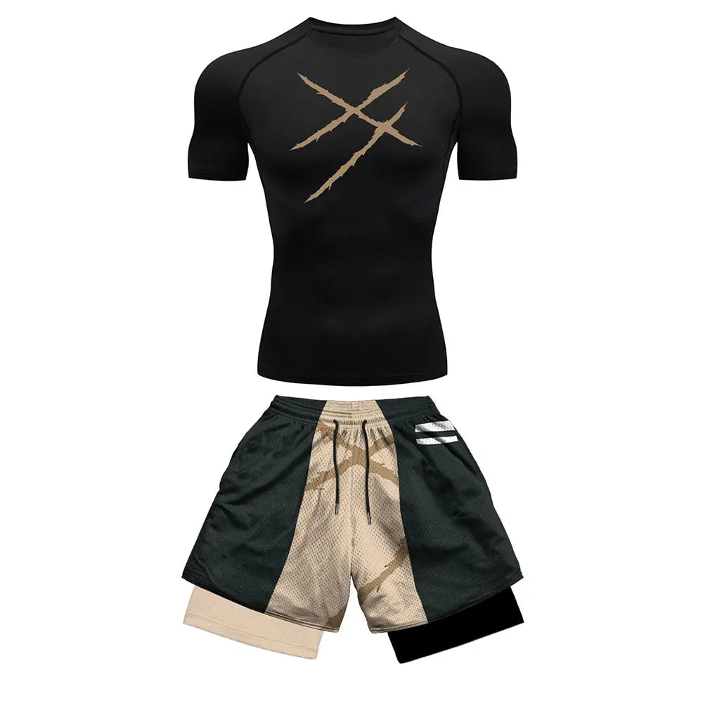 2025 Trendy Printed Compression Sports Suit Clothes Summer Men's Athletic Suit - Stylish Fitness Running Casual Two-Piece Set