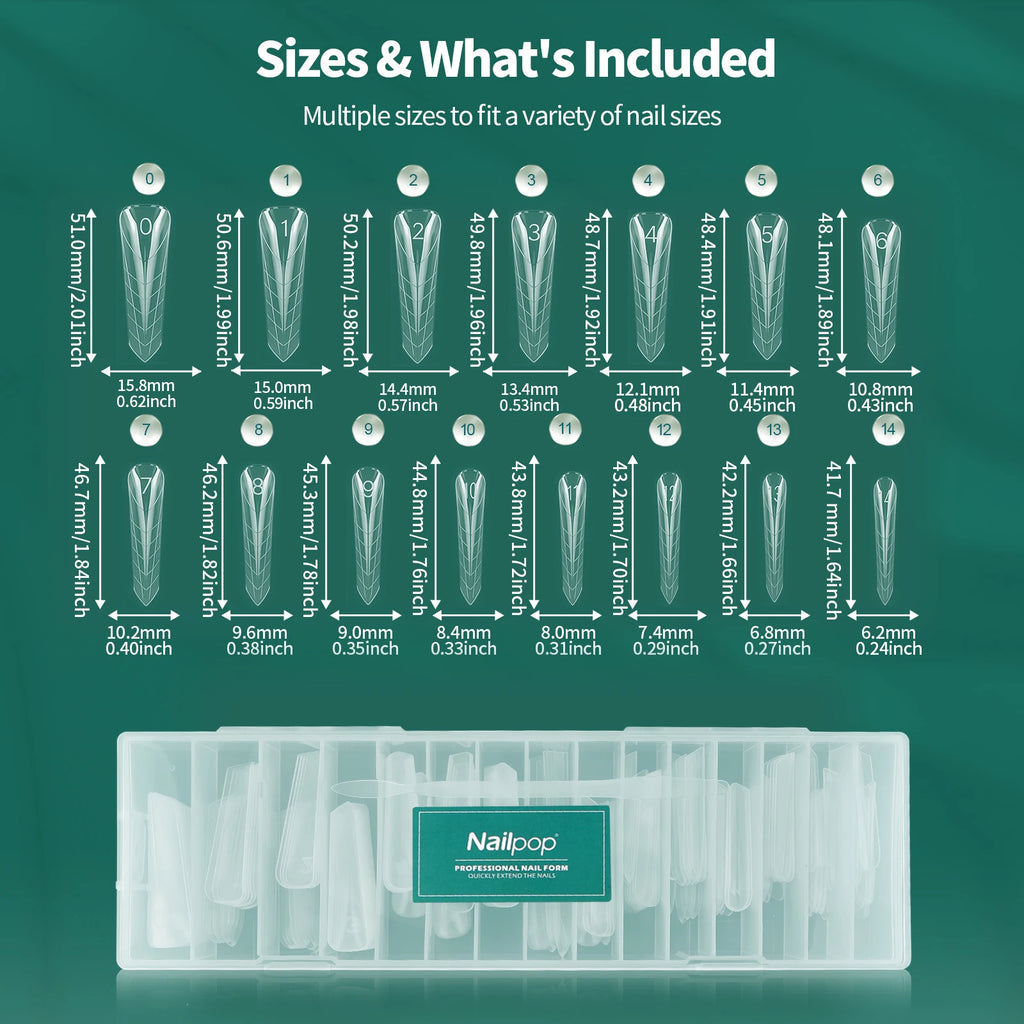 Nailpop Transparent Nail Extension Film 150 Pcs 15 Sizes Pyramid Shape Nail Forms For Gel Acrylic Manicure Professional Tools