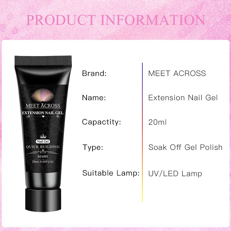 MEET ACROSS 20ML Nail Extension Gel Kit Quick Building Hard Gel Acrylic Crystal White Nude  Construction UV Gel Nail Polish Set