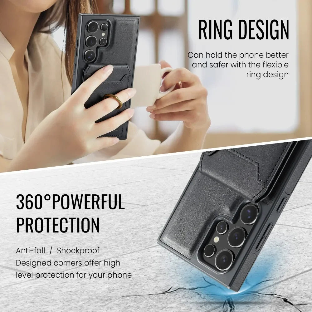 2-in-1 Detachable Magnetic Wallet with Card Holder Phone Case for Samsung Galaxy S25 Edge S24 Plus S23 Ultra  Ring Leather Cover