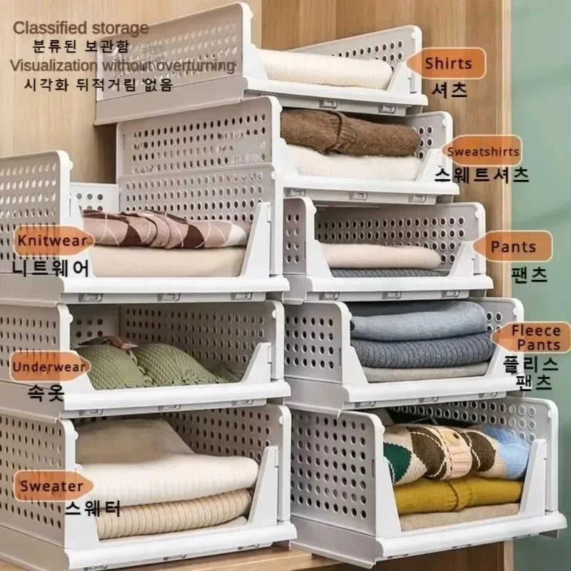 Foldable Clothes Organizer High-capacity Storage Box Stackable Plastic Wardrobe Drawer Basket Organization for Toys Home Kitchen