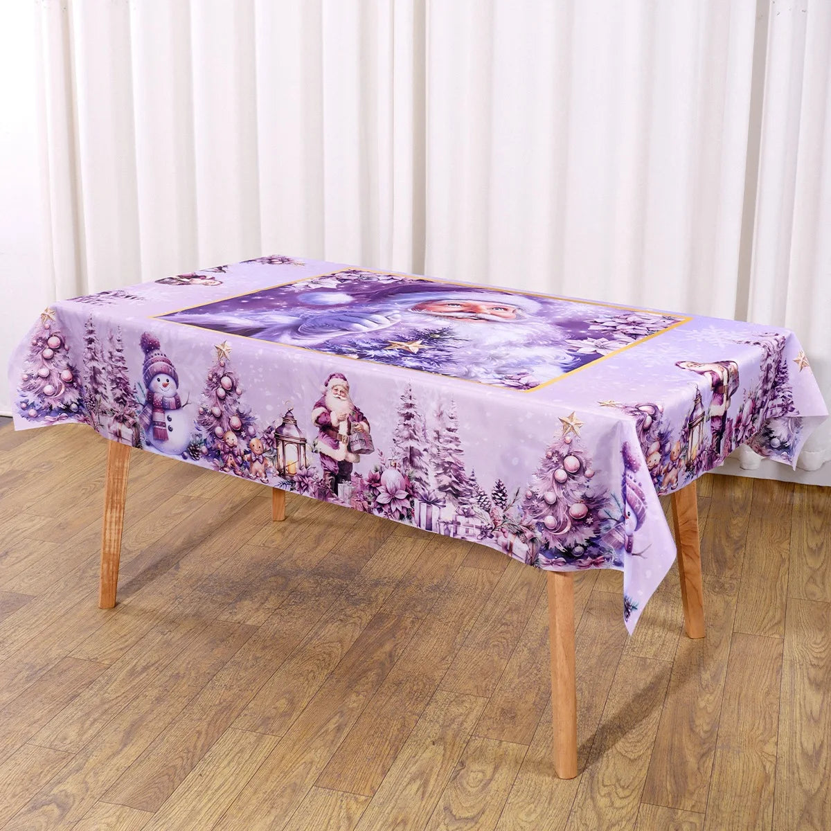 Purple Christmas Tablecloth Santa Claus Table Cover Christmas Party Table Decorations for Home Kitchen 2025 Xmas Gifts Navidad