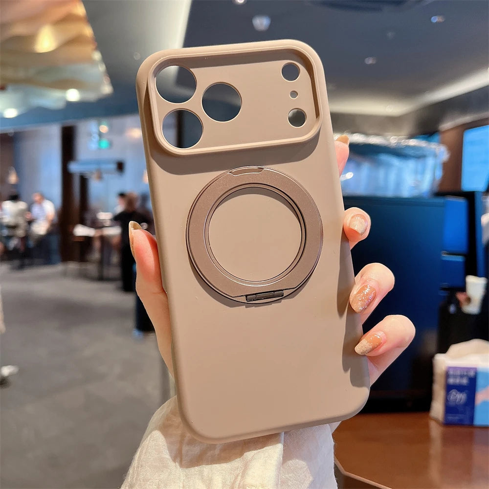 Simple INS Candy Color Liquid Silicone Case For IPhone 17Pro Max Air 16 15 14 Magnetic Rotable Bracket Lens Full-pack Back Cover