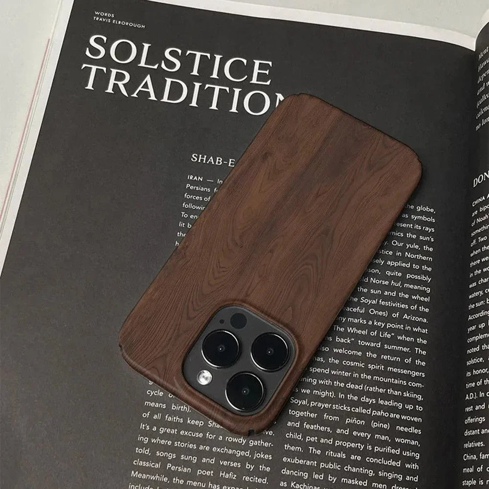 Premium Spiral Wood Grain Phone Case for iPhone 16 15 14 13 12 11 Pro Max XS XR XSMax 6 7 8 Plus Glossy HD Hard PC Cover