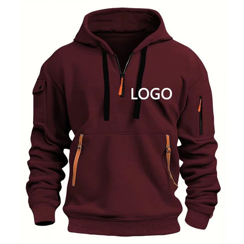 New Customized Shoulder Drop Hoodies Men Leisure Sport Multi Zipper Arm Pocket Loose Sweatshirts Fashion Hoody Jacket Pullover