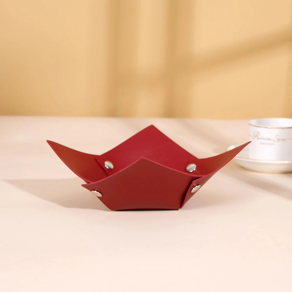 Leather Desktop Storage Box for Living Room Coffee Table Entrance Hall Home Folding Cosmetic Organizer Miscellaneous Items