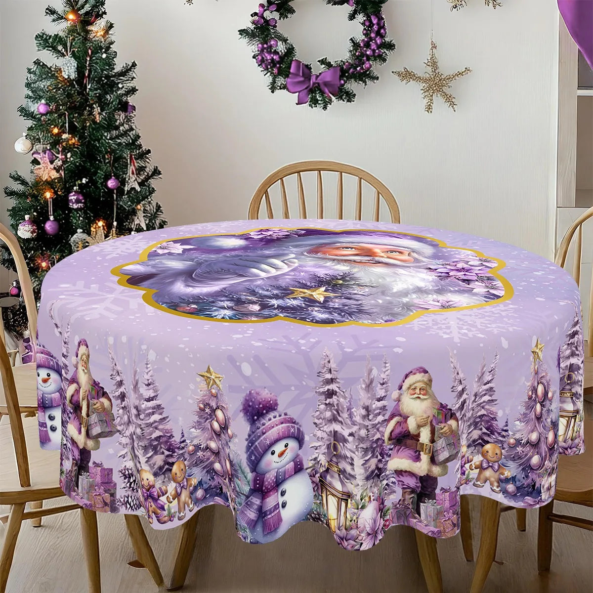 Purple Christmas Tablecloth Santa Claus Table Cover Christmas Party Table Decorations for Home Kitchen 2025 Xmas Gifts Navidad