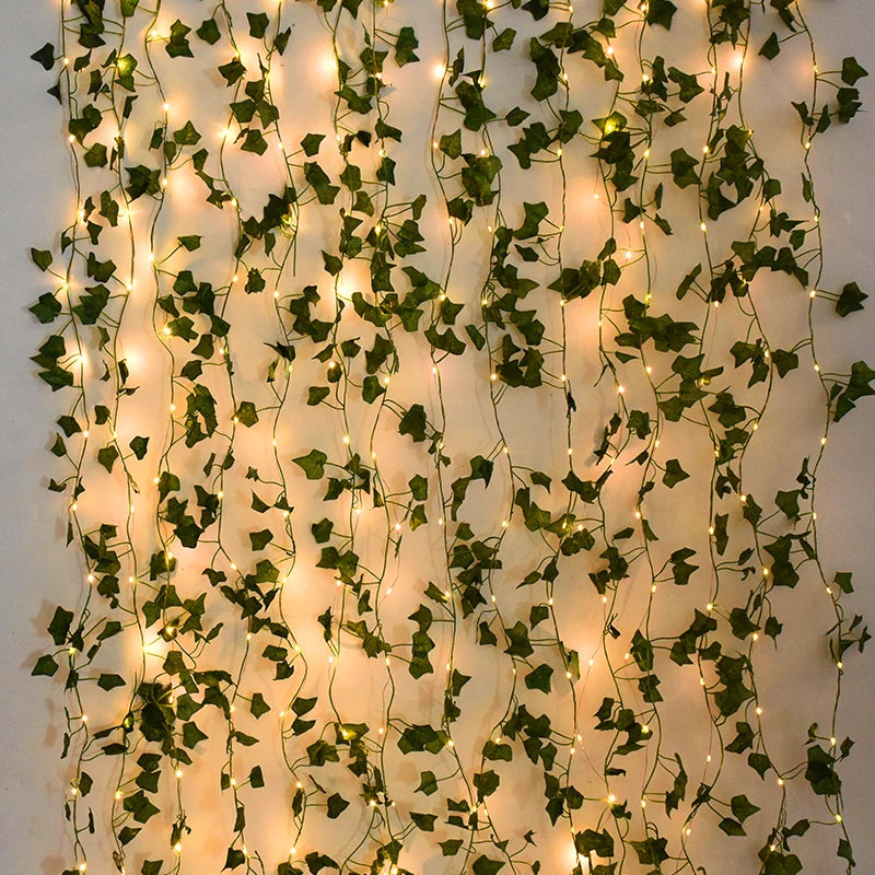 2M-10M Flower Green Leaf String Lights Artificial Ivy Vine Fairy Light Wedding Party Decoration Christmas Home Room Wall Plant
