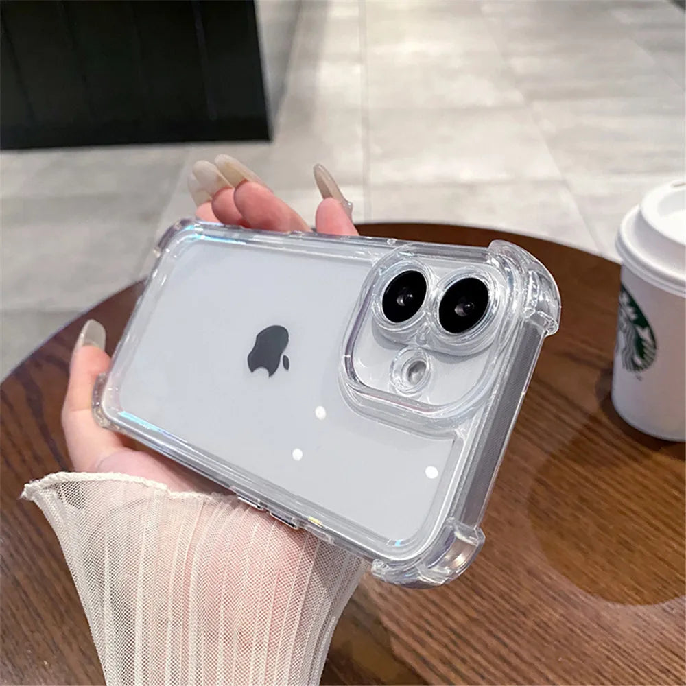 Luxury Shockproof Clear Phone Case For iPhone 17 16 15 14 13 12 11 Pro X XR XS Max Plus Air Soft Transparent Bumper Cases Cover