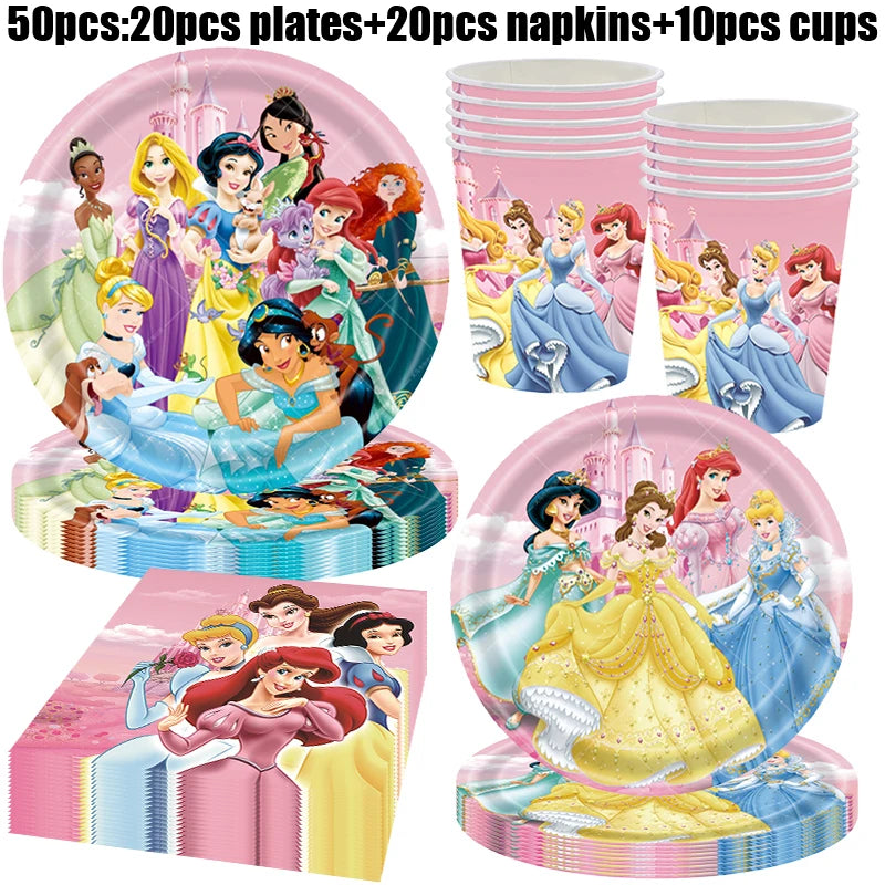 Disney Princess Birthday Party Decorations Girls Child Deco Disney Princess Birthday Plate Napkins Cups Tableware Supplies Setup