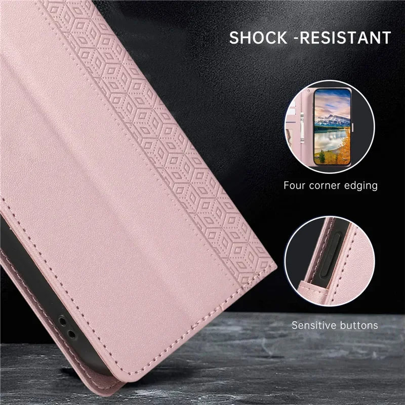 Luxury Leather Wallet Phone Case for iPhone 17 Air 16 15 14 Pro Max 16E 13 12 Mini 11 XS XR Max SE 8 7 Plus Flip Stand Cover