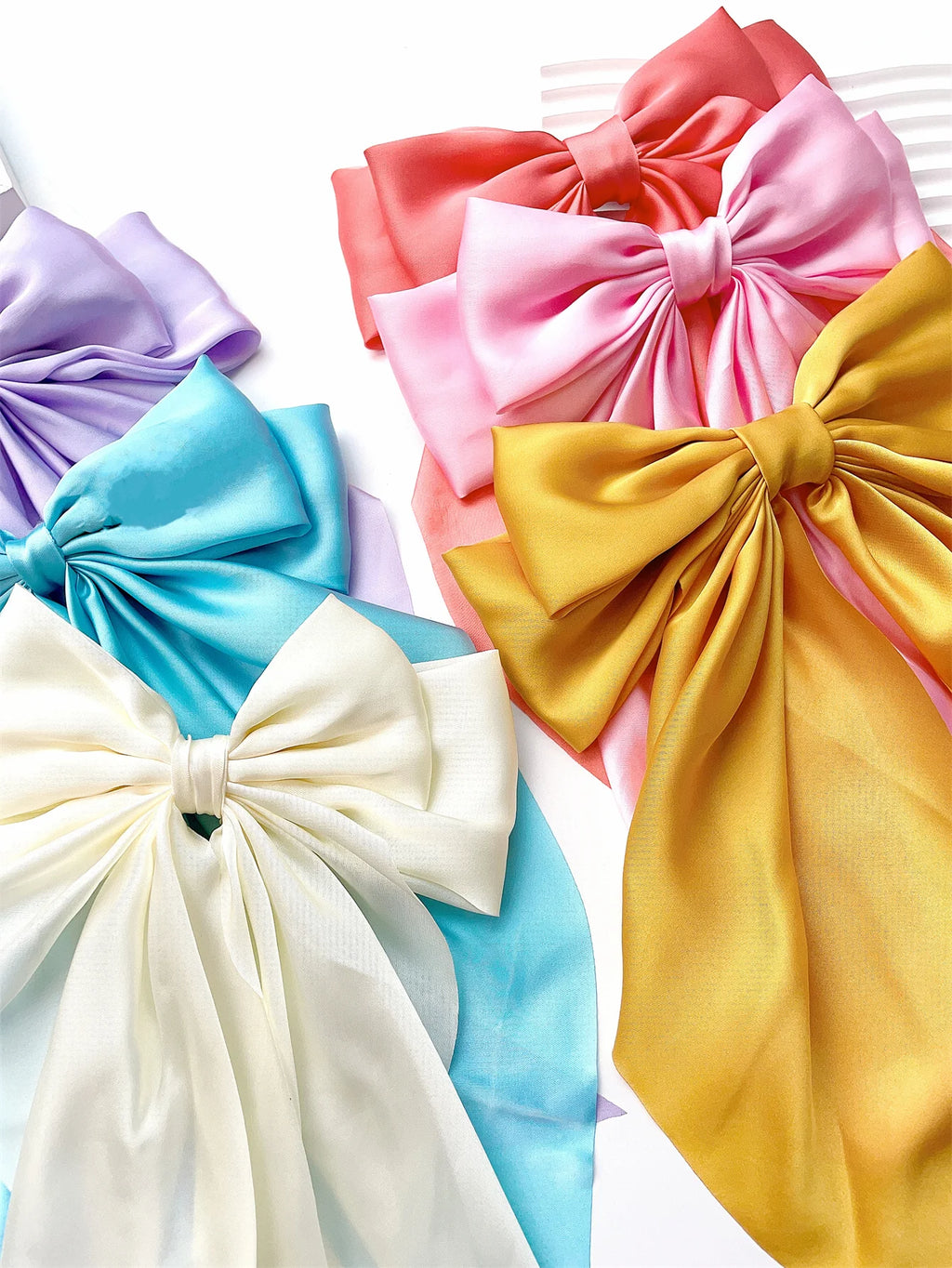 6 spring clip streamers bow hair clips for women