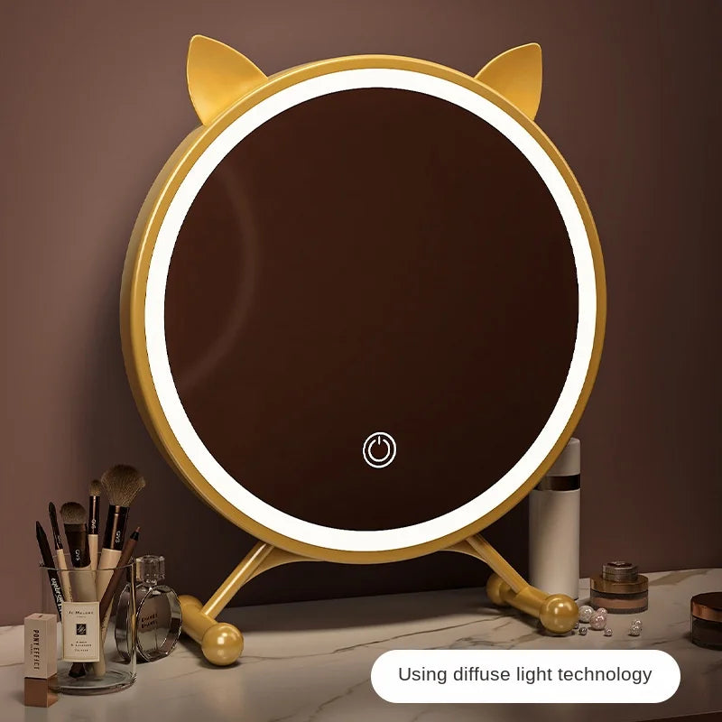 Desktop Smart LED Makeup Mirror with Light Home Bedroom Dressing Table Mirror Student Dormitory Desktop Dressing Mirror