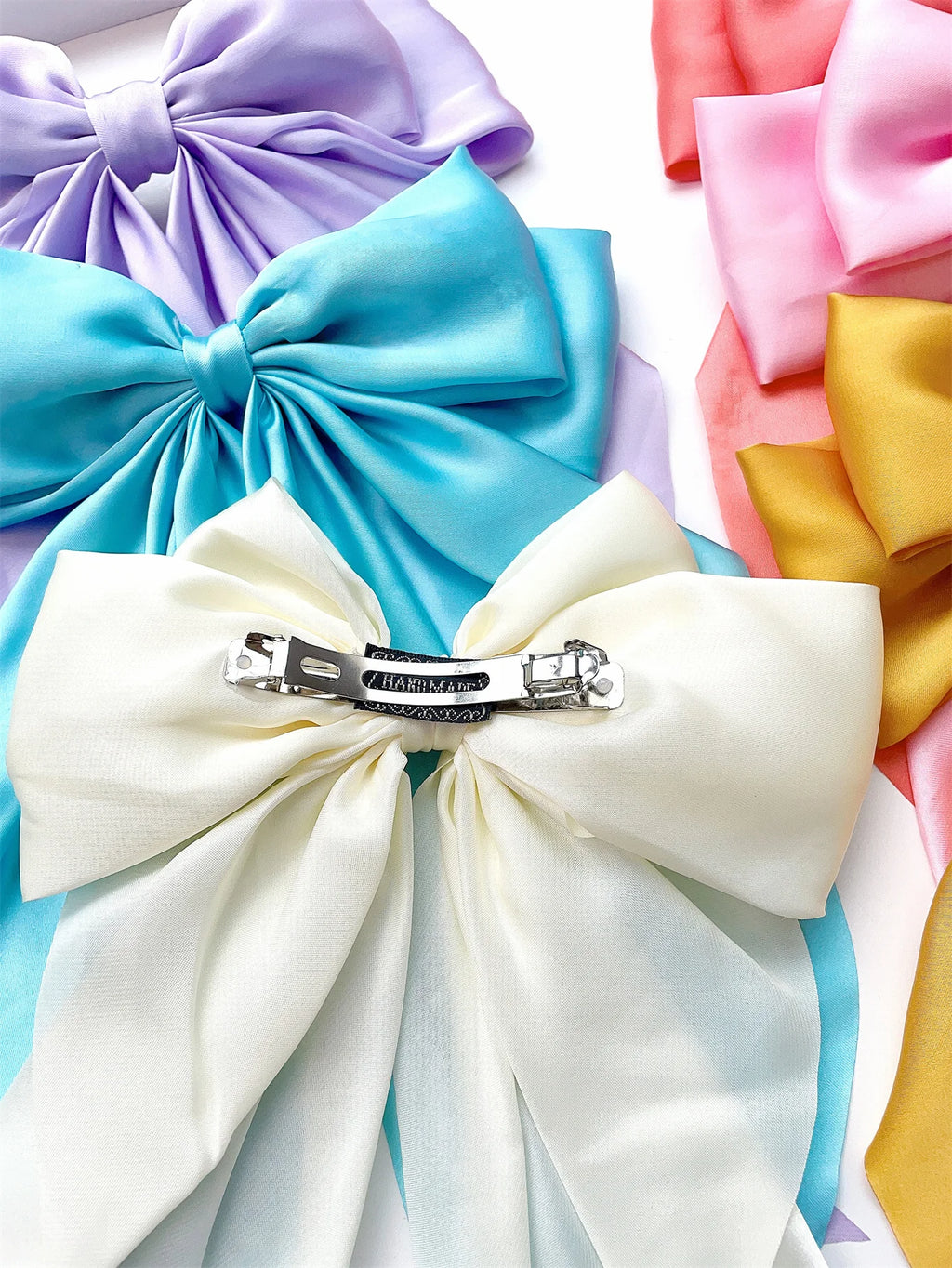 6 spring clip streamers bow hair clips for women