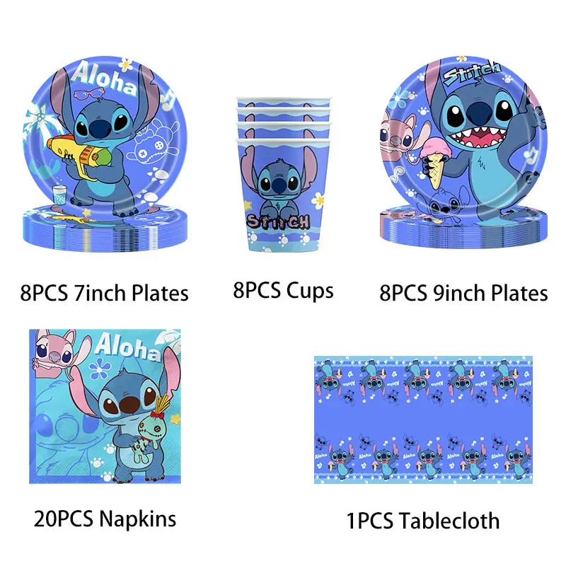 Lilo And Stitch Birthday Decoration Disney Pink Stitch Party Theme Tableware Set Angel Balloons Happy Supplies Kids Girl Favors