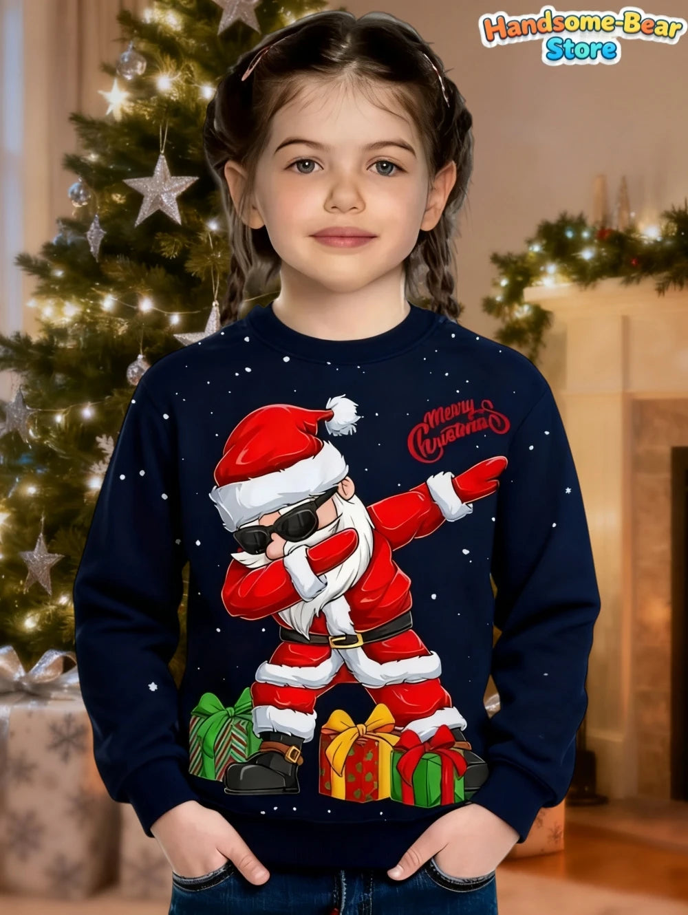 Children's Hoodies Santa Claus Christmas Print Girl Clothes Cute Cartoon Pullover Sweatshirt Casual Loose Children's Clothing