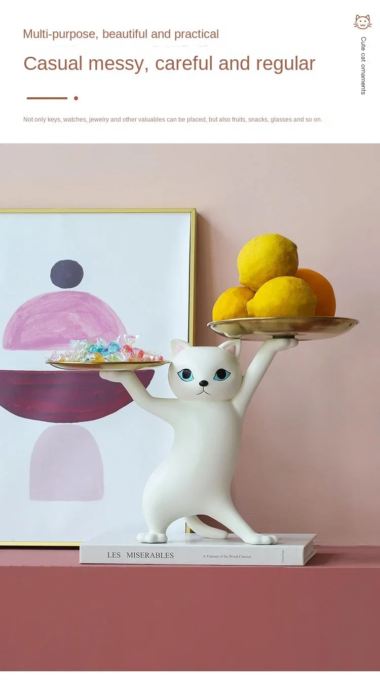 Nordic Resin Cat Tray Statue Bedroom Entrance Home Office Table Desk Decor Accessorie Key Candy Container Storage Sculpture