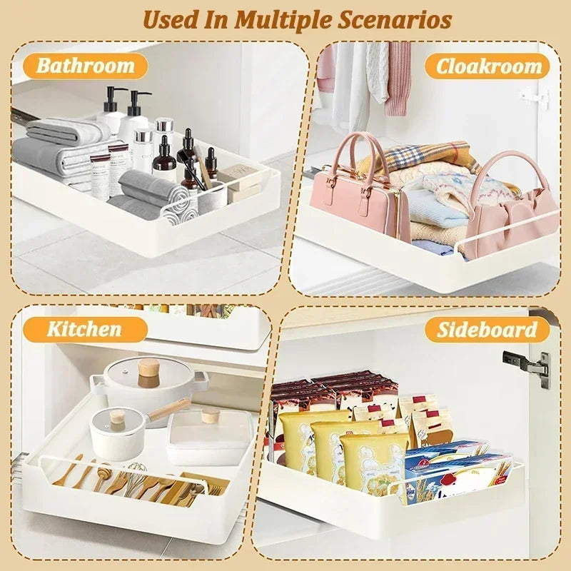 ZEXEF Kitchen Storage Box with Sliding Rail Pull-out Cabinet Storage Rack Spice Pantry Shelves Drawer Kitchen Organizer Basket