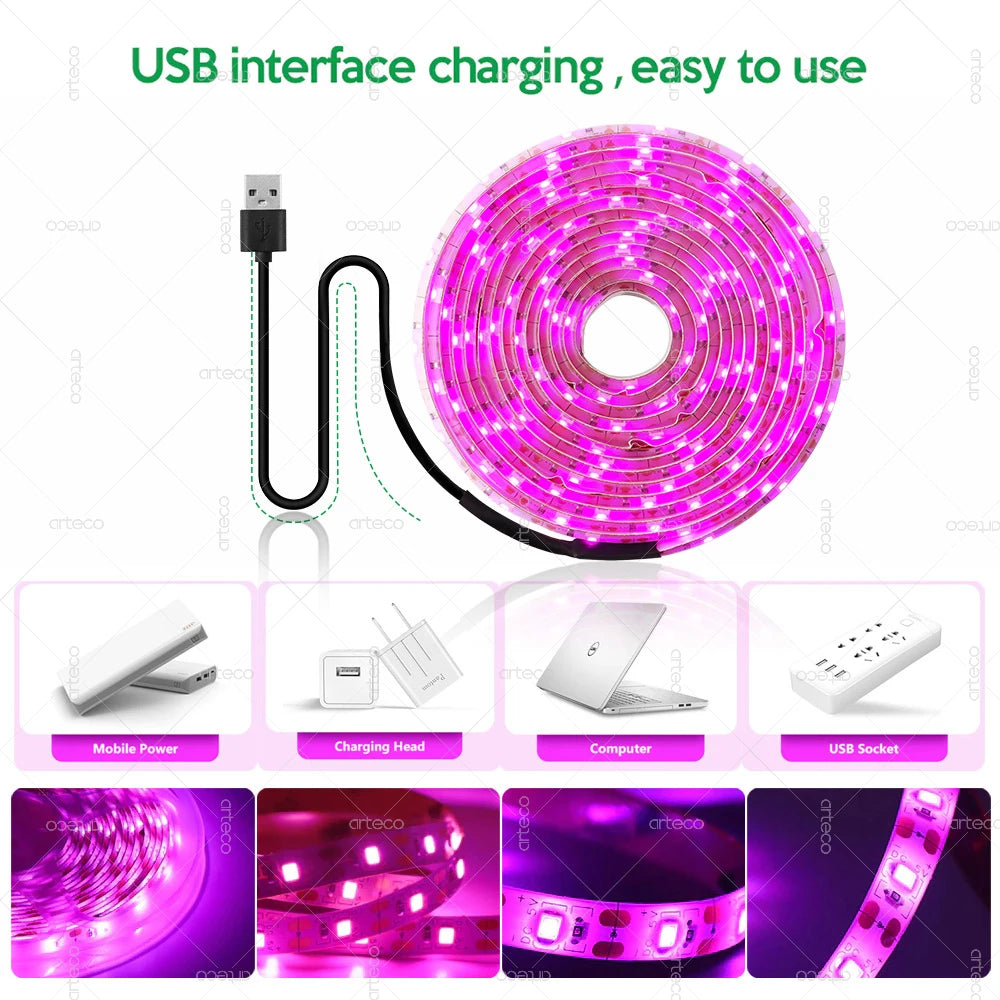 USB LED Strip Light 5V 2835 Pink USB Led Lights Flexible Ribbon Tape DIY Backlight Room Cabinet Lighting Decoration IP20 IP65