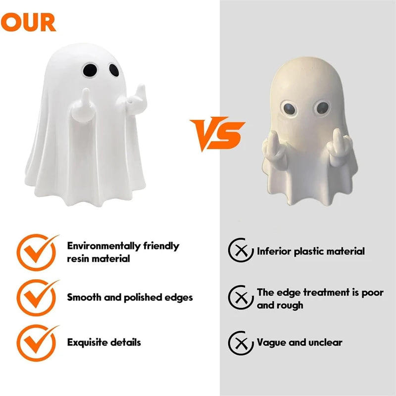 Cute Ghost Resin Statue Middle Finger Figurine Spooky Halloween Decor For Shelf Mantel Coffee Table Display Home Party Ornament
