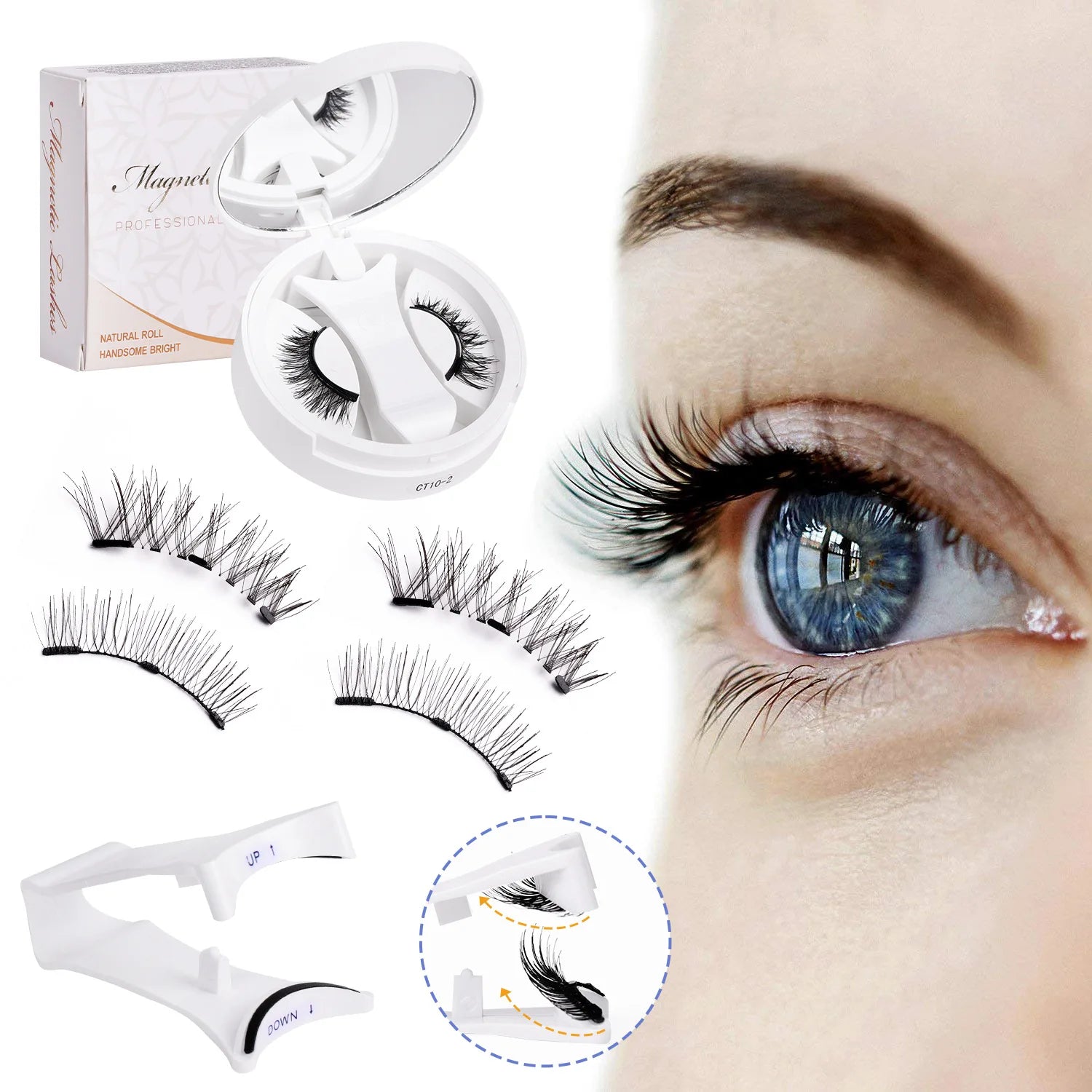 Magnetic Fake Eyelashes Set Reusable 3D Glue-free Waterproof Natural False Eyelashes With Travel-friendly Applicator