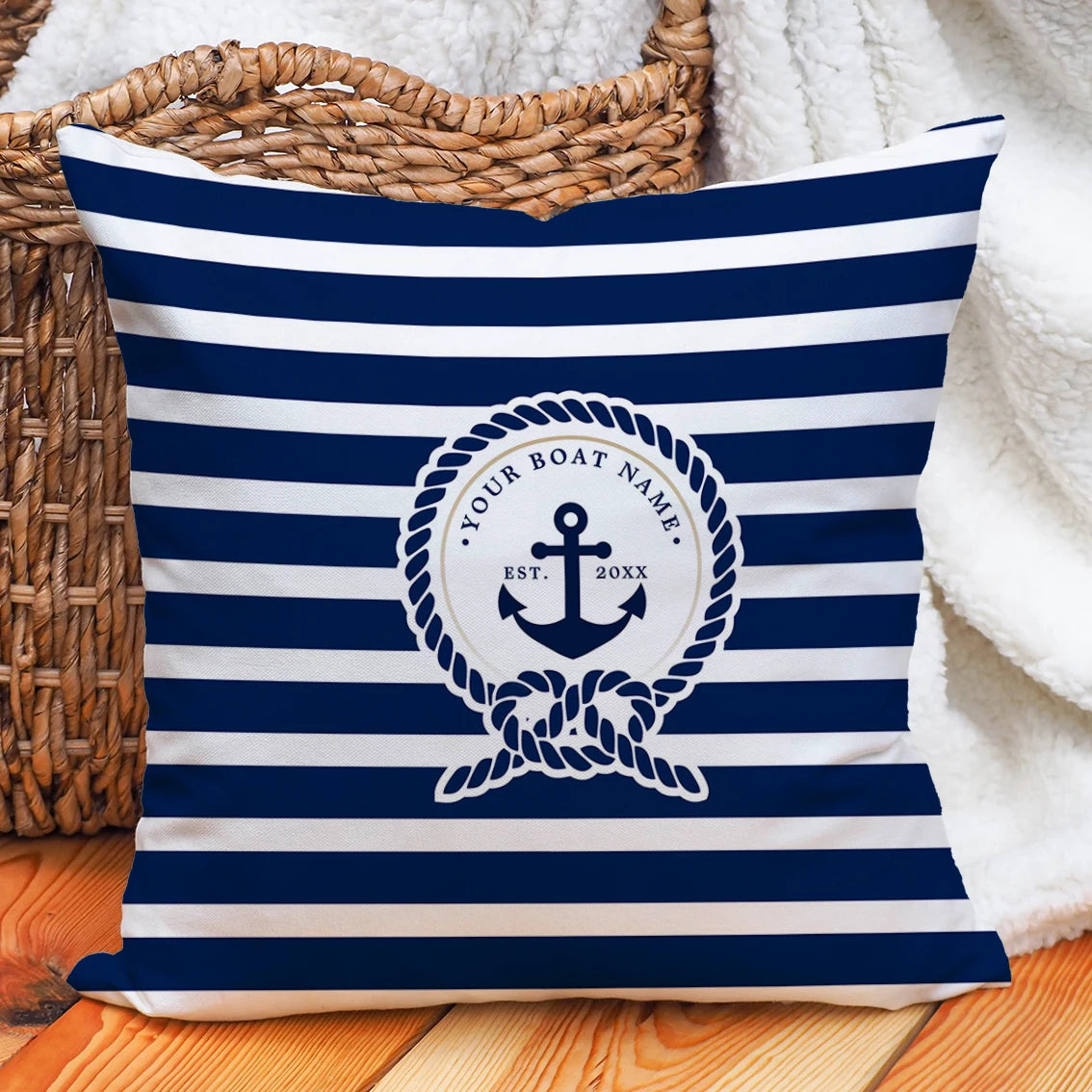 Custom Nautical Anchor Pillow Covers Personalized Boat Name Decorative Throw Pillowcases for Home Sofa Yacht Beach House Decor