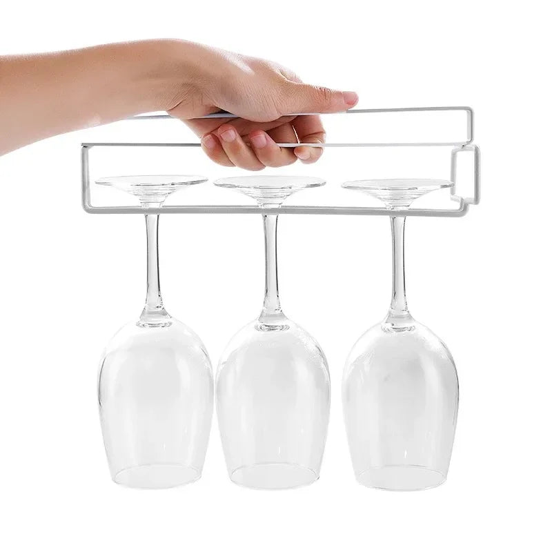 No Drilling Metal Wine Glass Holder - Stemware Rack for Under Cabinet Storage Kitchen Organization Kitchen/Bar Storage Supplies
