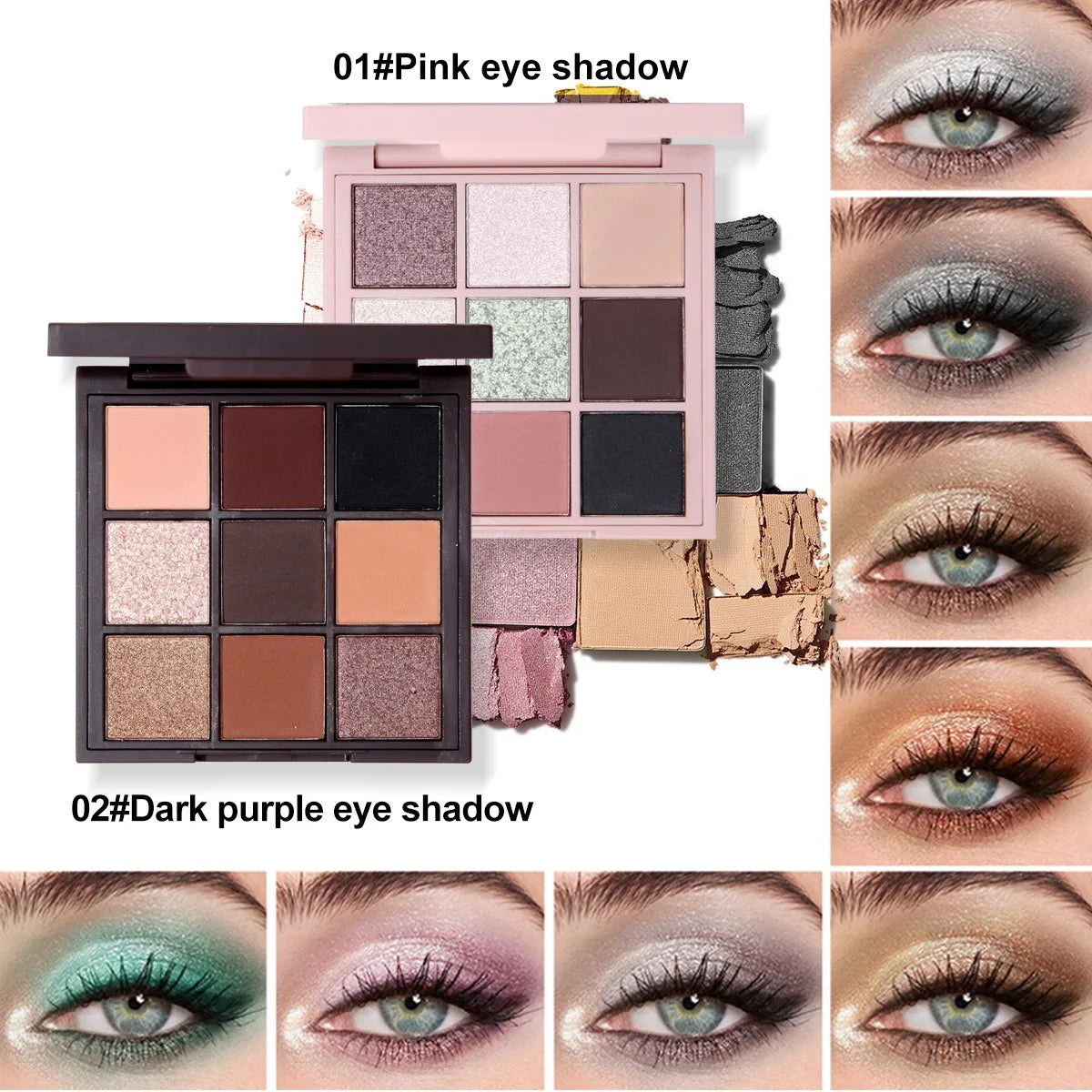 MUGE LEEN Nine-Color Eyeshadow Palette Matte Pearlescent Rose Smoke Peach Earth Tone Milk Tea Powder for Eye Makeup