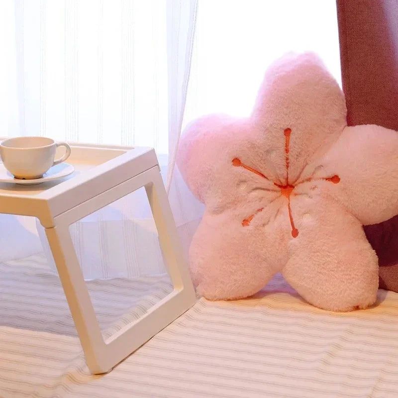 Creative Bay Window Floor Cushion Plush Cherry Blossom Cushion Pink Cherry Petal Pillow for Girl Bedroom Living Room Decoration