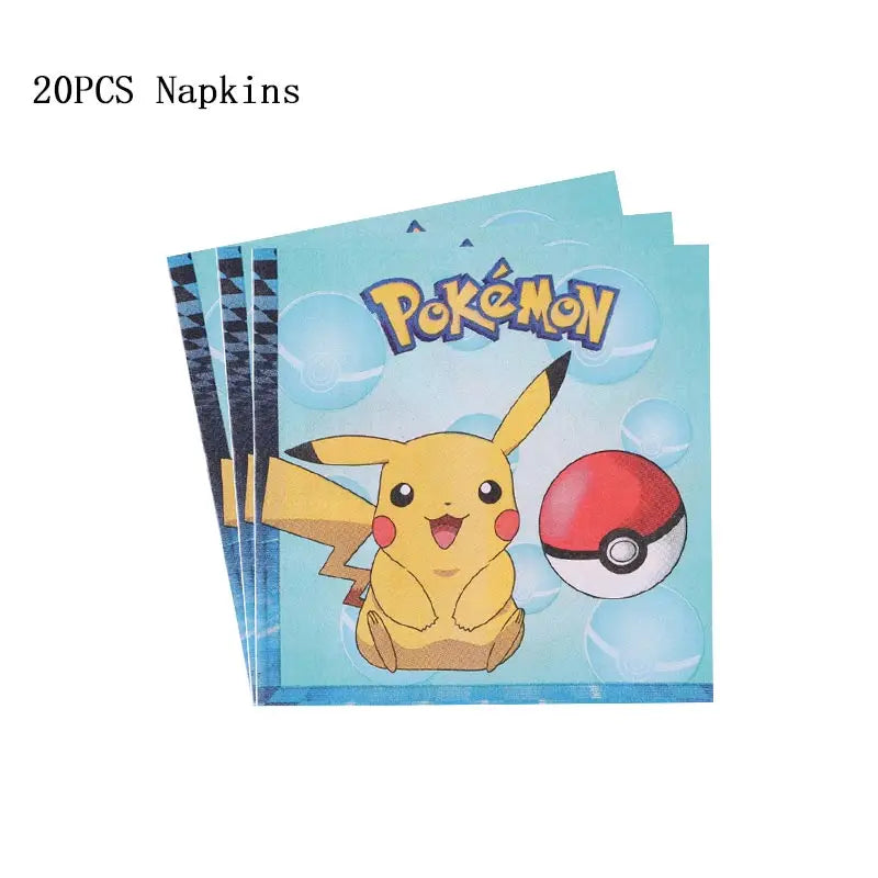 Pokemon Theme Birthday Party Decoration Supplies Cartoon Pokemon Go Tableware Cups Plates Pikachu Balloon For Baby Shower Favors