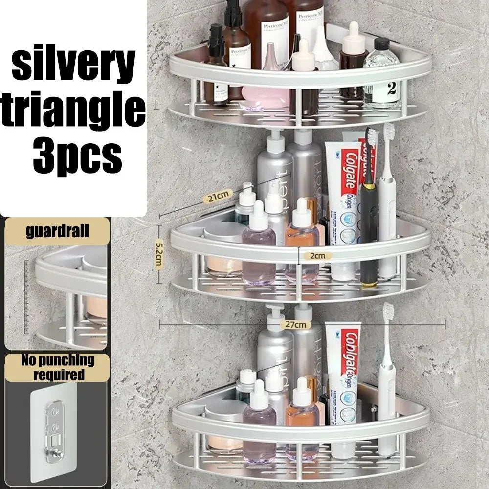 Kitchen wall mounted corner rectangular rack towel rack wall shower shampoo rack drilling-free rack tripod