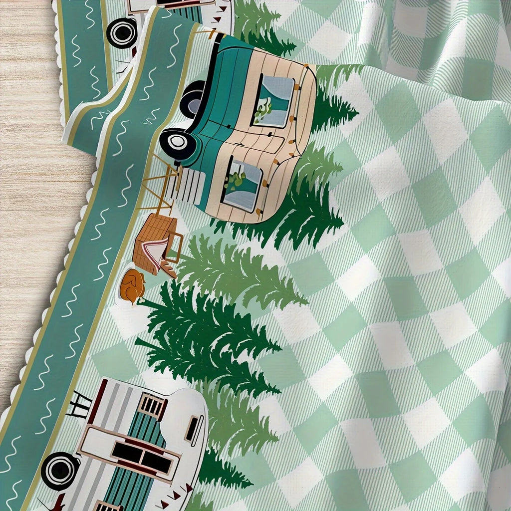 Green Checkered Trees Rectangle Tablecloth Holiday Home Party Decor Washable RV Campfire Table Cloths Outdoor Picnic Table Decor
