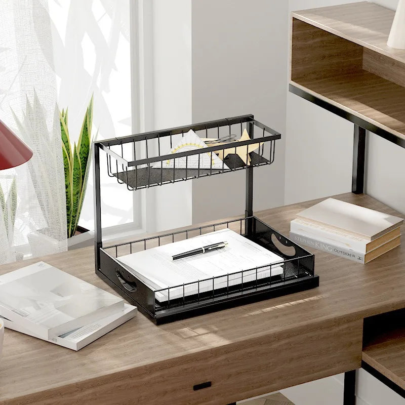 Under Sink 2 Tier Sliding Cabinet Basket Organizer Drawer Pull-Out Cabinet Organizer For Bathroom and Kitchen